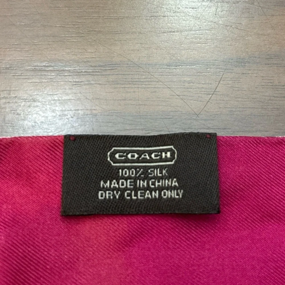 Coach Signature 100% Silk Skinny Pony Bag Scarf Vibrant Pink Monogram Y2K C Logo - Picture 3 of 8